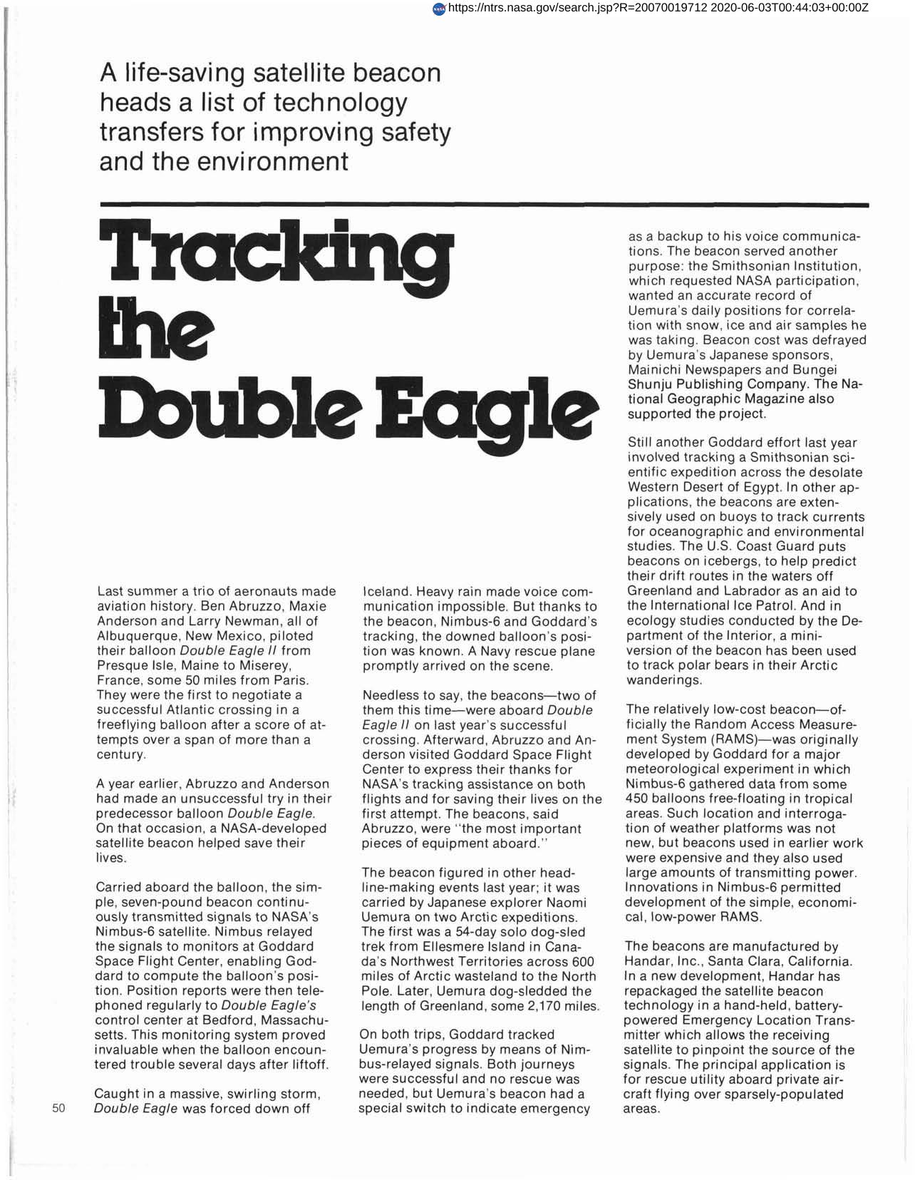Tracking the Double Eagle