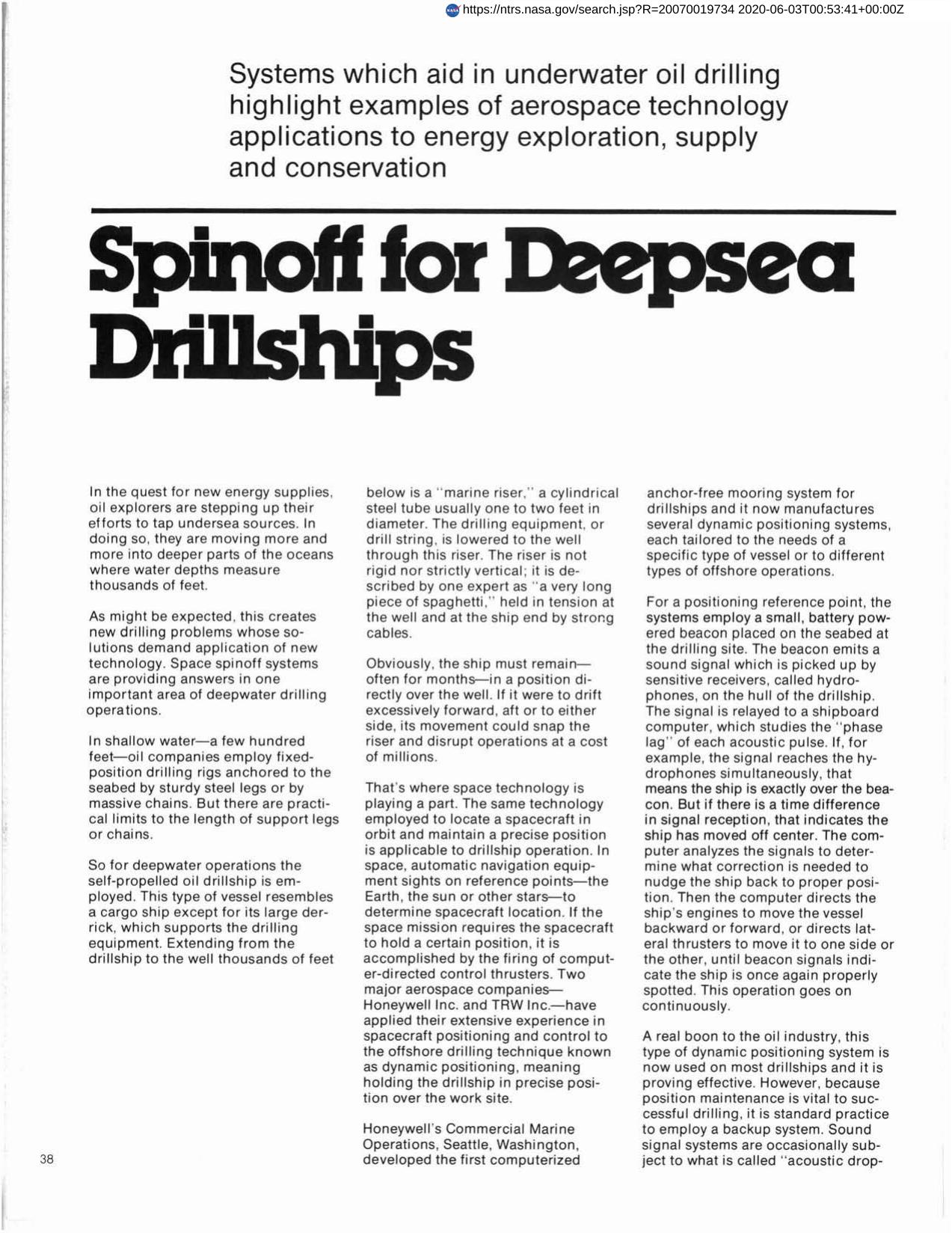 Spinoff for Deepsea Drillships